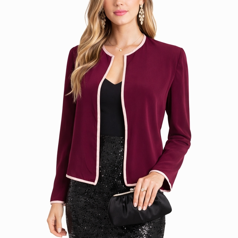 Vintage Atelier Versace Silk Open Blazer Burgundy Size 8 NWT